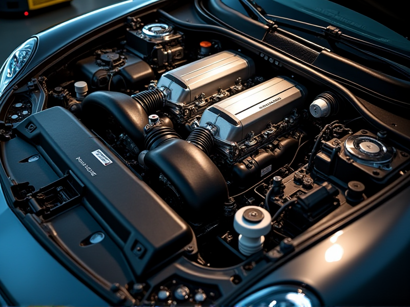 Komora silnika samochodu VAG z widocznym układem zasilania i okablowaniem